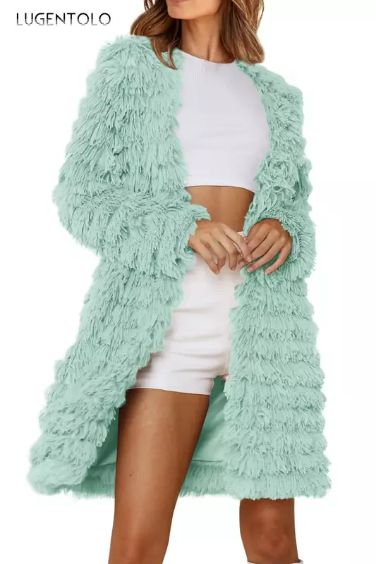 Women Faux Fur New Coat Warm Autumn Winter 2023 Fashion Simple Lady Elegant Cardigan Outwear Comfortable Cloth Lugentolo