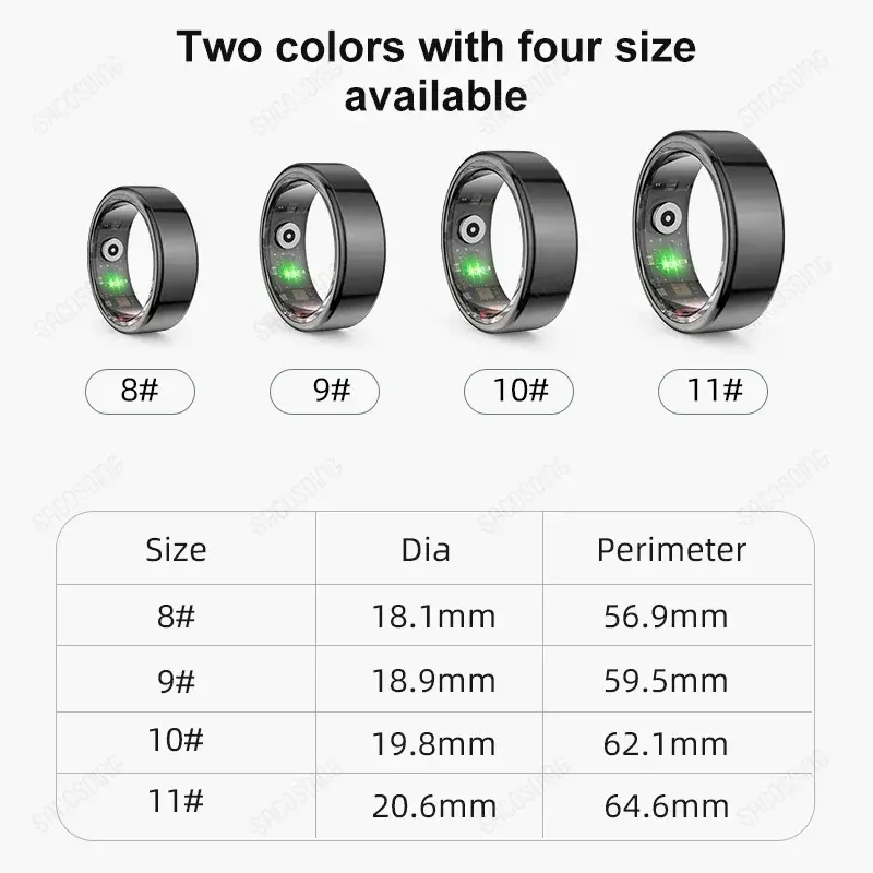 Smart Ring Military Stainless Steel Shell Health Heart Rate Sleep Monitor Smart Ring IP68 3ATM Waterproof Sports Mode Ring Smart