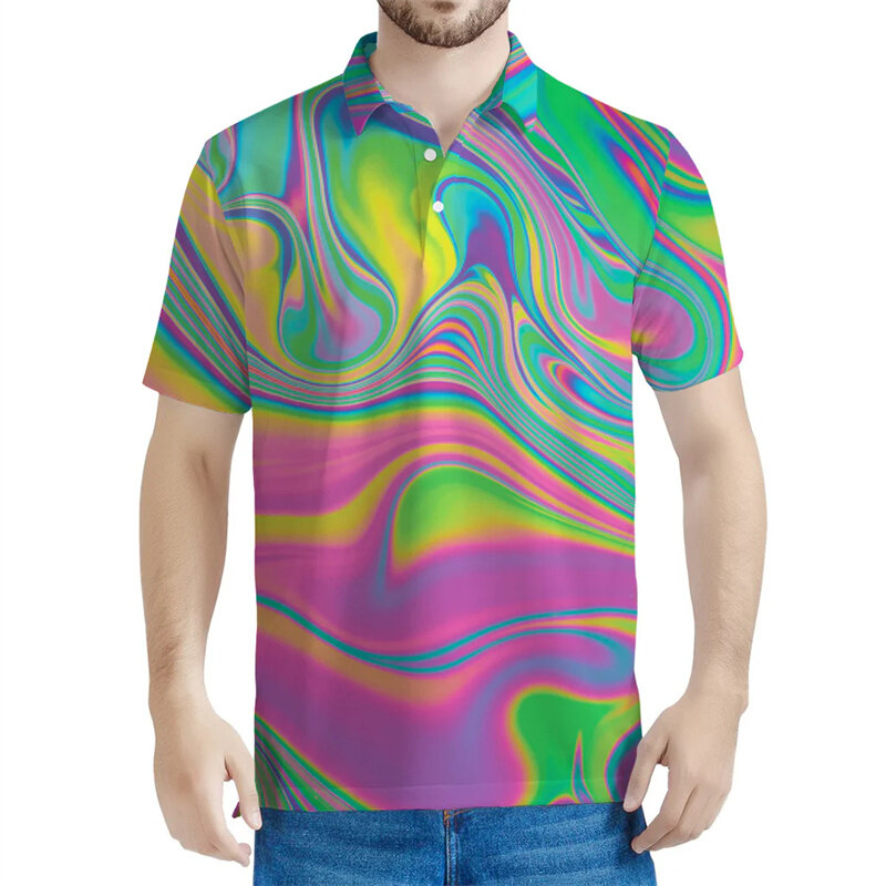 Kolorowa koszulka polo ze wzorem mydlanych bąbelków dla mężczyzn z nadrukiem 3D z krótkim rękawem Letnia rozrywka Street T-shirt Ponadgabarytowe koszulki z klapami