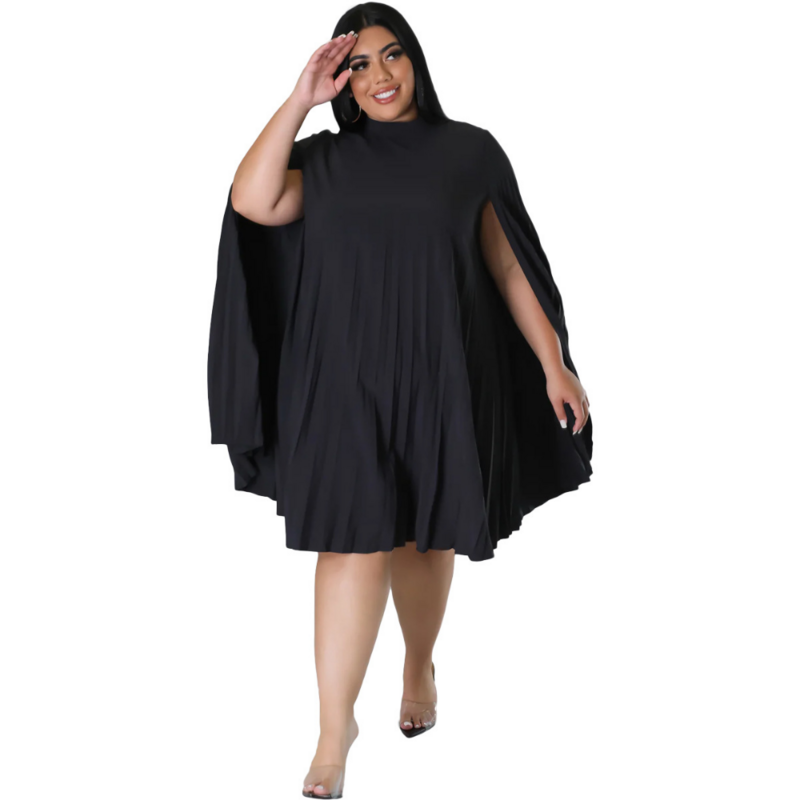 Plus Size Dresses XL-5XL Office Lady Solid Pleated Loose Mini Dress Long Smock Sleeve Party Vestidos Chiffon Club Robes Autumn
