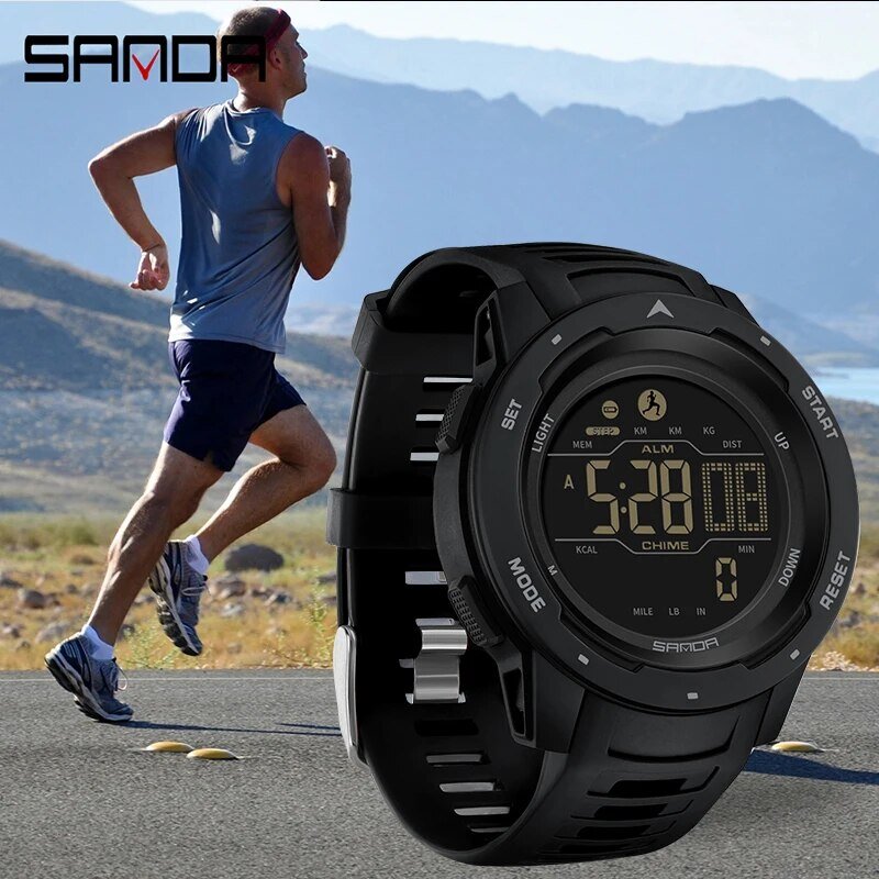 SANDA-Montre de sport numérique LED étanche pour homme, montre-bracelet militaire, podomètre, calories, marque, 50m, 2145
