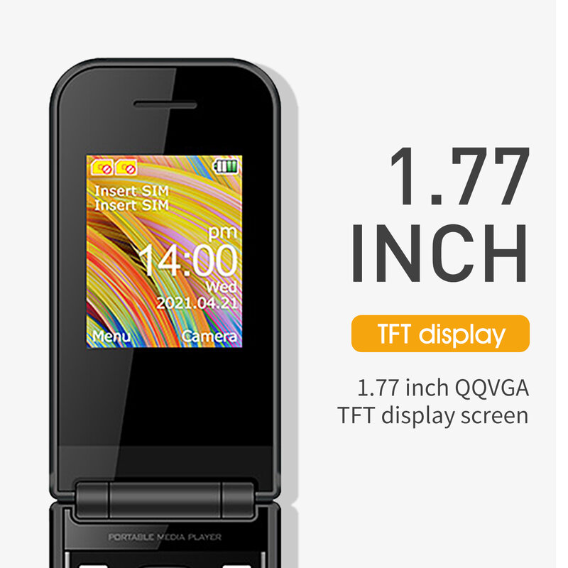 UNIWA-Flip Celular, Cartão Dual SIM, Telefone de Botão, 1.77 ", Alto-falante Rádio Sem Fio, Inglês Teclado, F2720