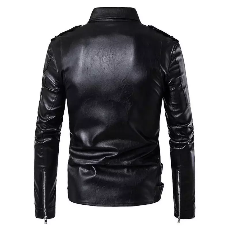 Chaqueta de motociclista de cuero negro para hombre, chaqueta delgada, tendencia de moda europea y americana