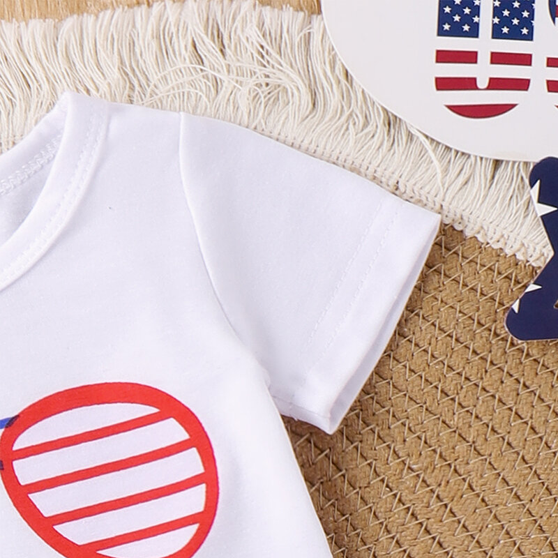 Conjunto del Día de la independencia para bebé, Tops de manga corta con estampado de letras, pantalones cortos a rayas, trajes del 4 de julio