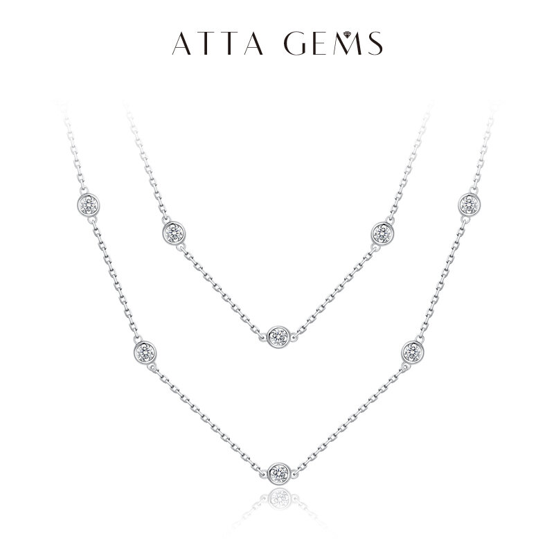 ATTAGEMS 925 collana in argento catena taglio rotondo 3.5mm D colore collana Moissanite per le donne eleganti Charms Fine Jewelry Pass Test