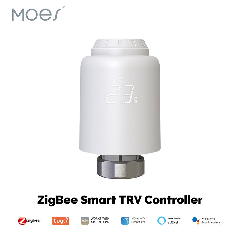 Moes-Tuya ZigBee Válvula Termostática do Radiador, Aquecimento remoto sem fio, Controlador de Temperatura, Controle Alexa Voz, SmartLife