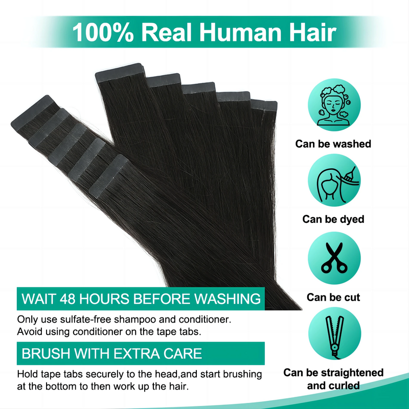 Extensiones de cabello humano Remy para mujer, cinta recta sedosa Invisible, trama de piel sin costuras, 16-26 pulgadas