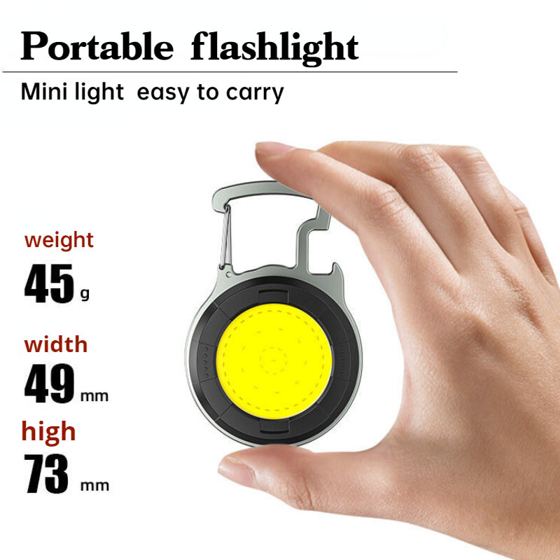 Mini lanterna led luz de trabalho recarregável chaveiro luz portátil bolso lanterna com saca-rolhas acampamento ao ar livre luz