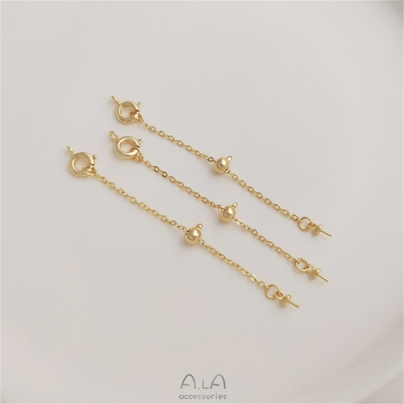 Cadena de cola ajustable envuelta en oro de 14K, soporte de cuentas, hebilla de resorte, cadena de extensión, cadena de perlas DIY, collar, accesorios de joyería