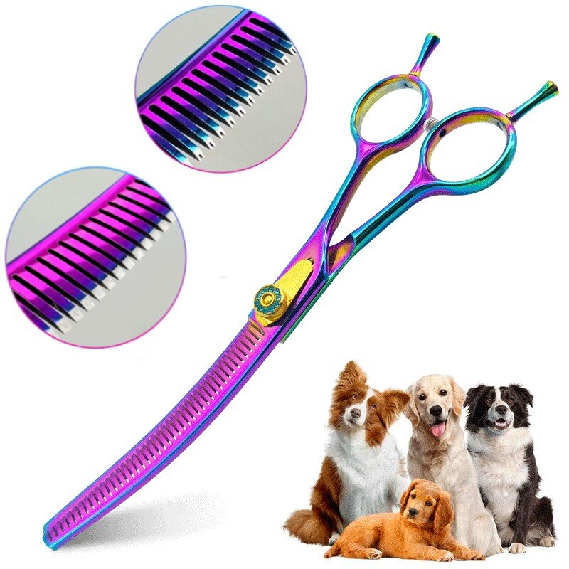 Pet Curvo Thinning Scissors, Curvo Chunking Scissors, Direto para Dog Grooming, Home DIY Use, 7.0"