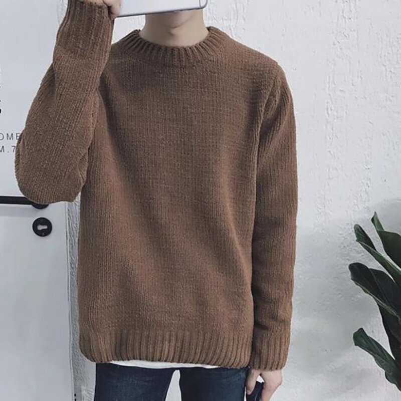 Fashion O-Neck Solid Color Knitted Loose Korean Sweater Men's Clothing 2022 Autumn New Casual Pullovers Long Sleeve Warm Tops
