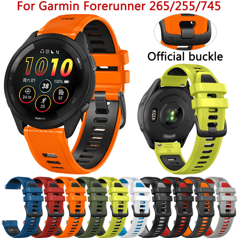 Correa oficial de silicona de 22mm para reloj Garmin Forerunner 265 745 255, pulsera de música Vivoactive 4 Venu 2 3