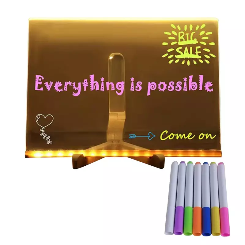 Light Up Dry Erase Board With 7 Colorful Pens Glow Memo Board Erasable Neon Sign Clear Writing Board for Office School Home