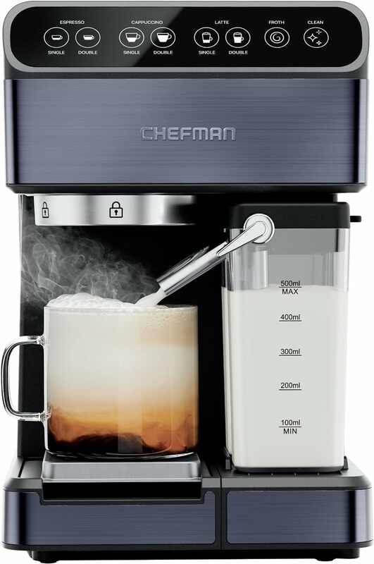 Macchina per caffè Espresso 6 in 1 con piroscafo, caffettiera automatica One-Touch, macchina per Cappuccino a colpo singolo o doppio, Latte