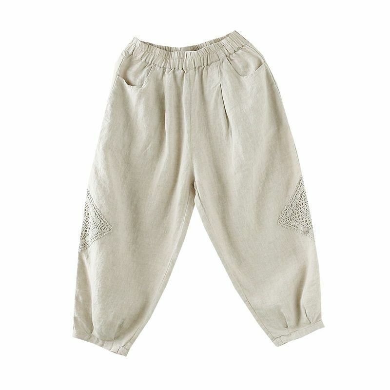 Pantalones bombachos de algodón 2023 para mujer, ropa informal, fina, con cintura elástica, lisa, con bolsillo de retales, para primavera y otoño