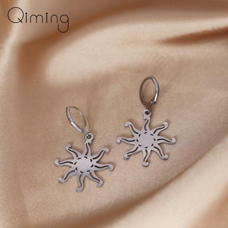 Dainty Sun Hoop Earrings For Women Everyday Jewelry Silver Korean Earrings Gift