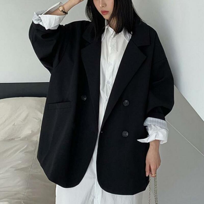 Chic  Women Blazer Skin-touch Fall Winter Pure Color Lapel Suit Coat Blazer Long Sleeves Basic Style Blazer Coat for Office