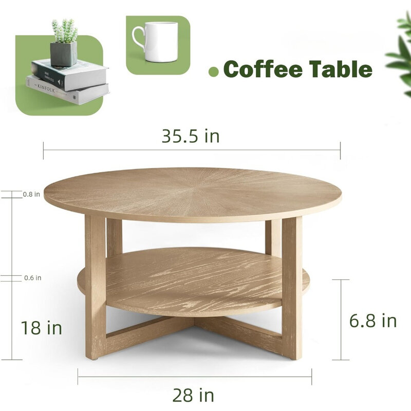 Tables basses centrales design à grand cercle pour le salon, les chaises, le coin café de la maison, les meubles expresso, 35.5x35.5x18 pouces
