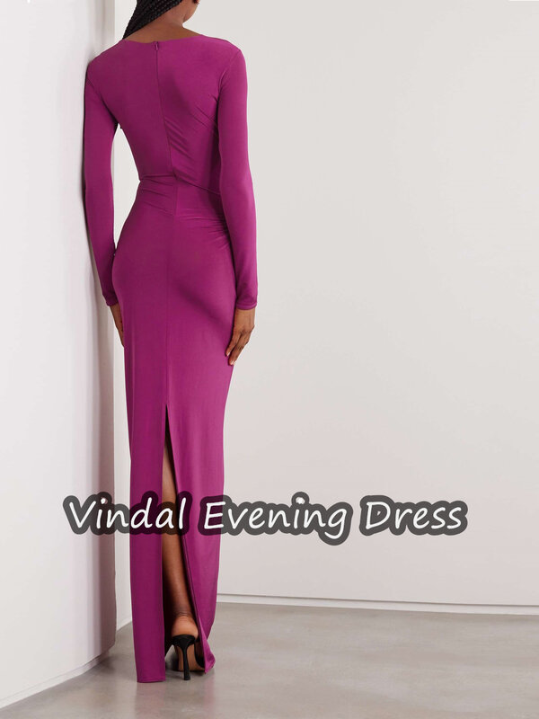 Vindal-vestido de noche largo hasta el suelo para mujer, elegante vestido de fiesta de crepé, manga larga, escote redondo, sujetador incorporado, 2024
