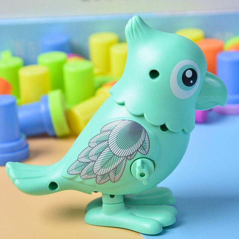 Papagaio plástico wind up brinquedo, animal interessante, verde, rosa, clássico, desenhos animados, pai-filho