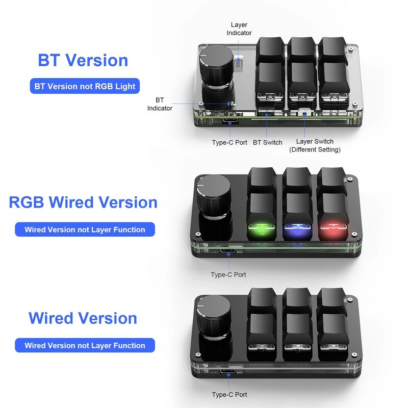 Programación Macro teclado personalizado RGB 3 teclas copia pegar Mini botón Photoshop Gaming Teclado mecánico Hotswap Macropad