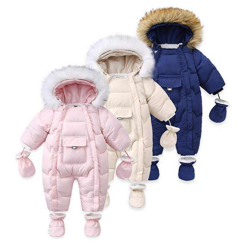 AYNIGIELL-Combinaison épaisse pour nouveau-né, barboteuse à capuche en laine intégrée, salopette chaude anti-neige, garçons et filles, hiver 2023