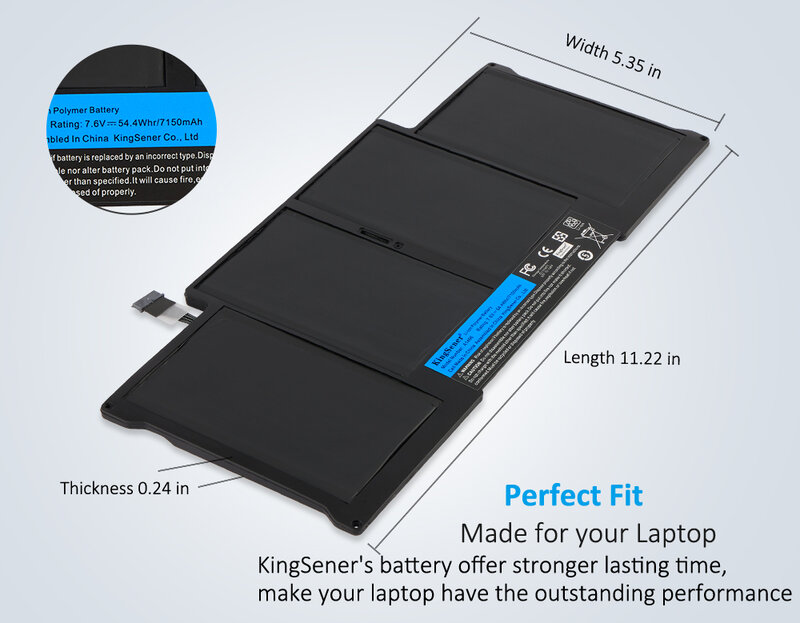 KingSener-bateria do portátil para Apple MacBook Air, A1496, A1466, 2012, 2013, 2014, 2015, 2017, MD760LL, A, MD761CH, A, 7.6V, 7150mAh, Novo