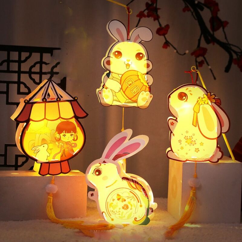 Rabbit Shape Mid-Autumn Handheld Lantern Cute Handheld Hangings Mid-Autumn Glow Lantern Glowing Handmade Kids