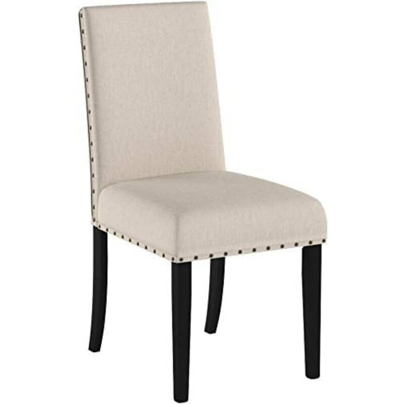 Biony Tan Fabric Dining Chairs with Nailhead Trim, Set of 2, Brown, Tan