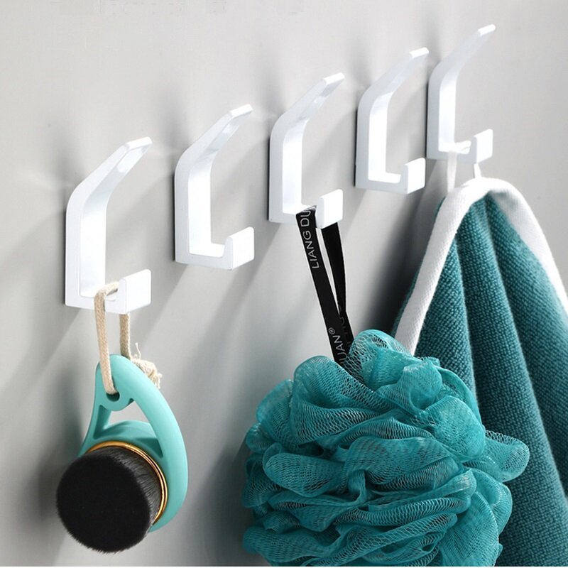 No Drilling doppio gancio nero bianco asciugamano gancio per vestiti da bagno appendiabiti camera da letto appendiabiti soggiorno accessori da cucina