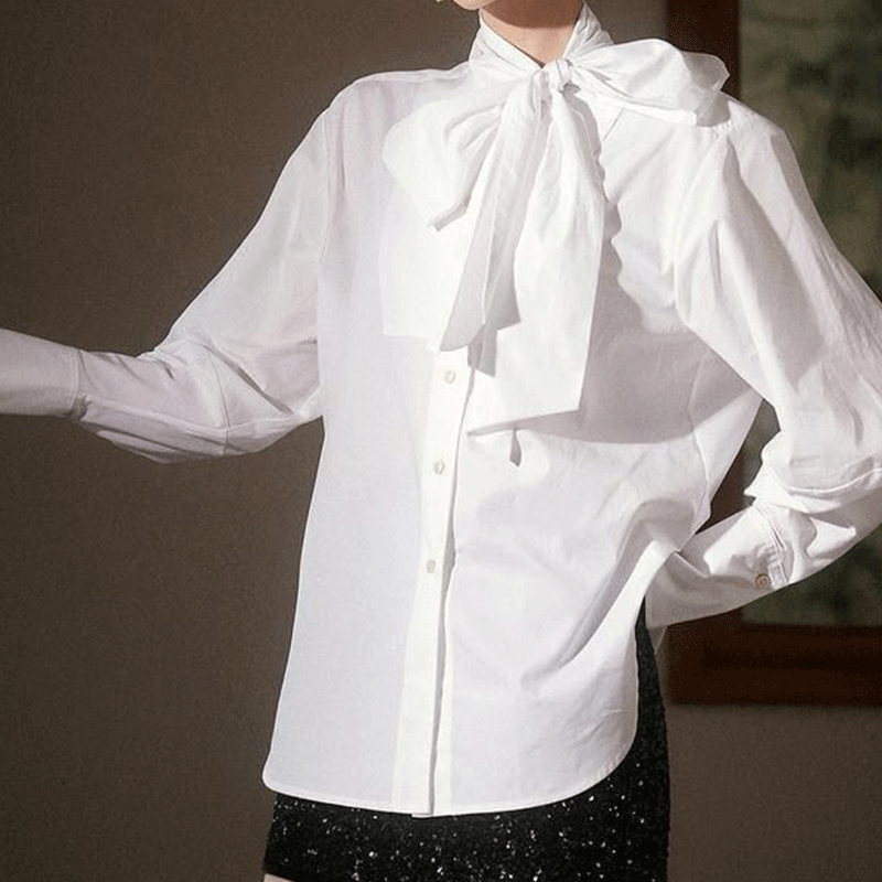 Женская Асимметричная рубашка на пуговицах, повседневная однотонная Свободная блузка большого размера с длинным рукавом и бантом, Y2K, лето 2024