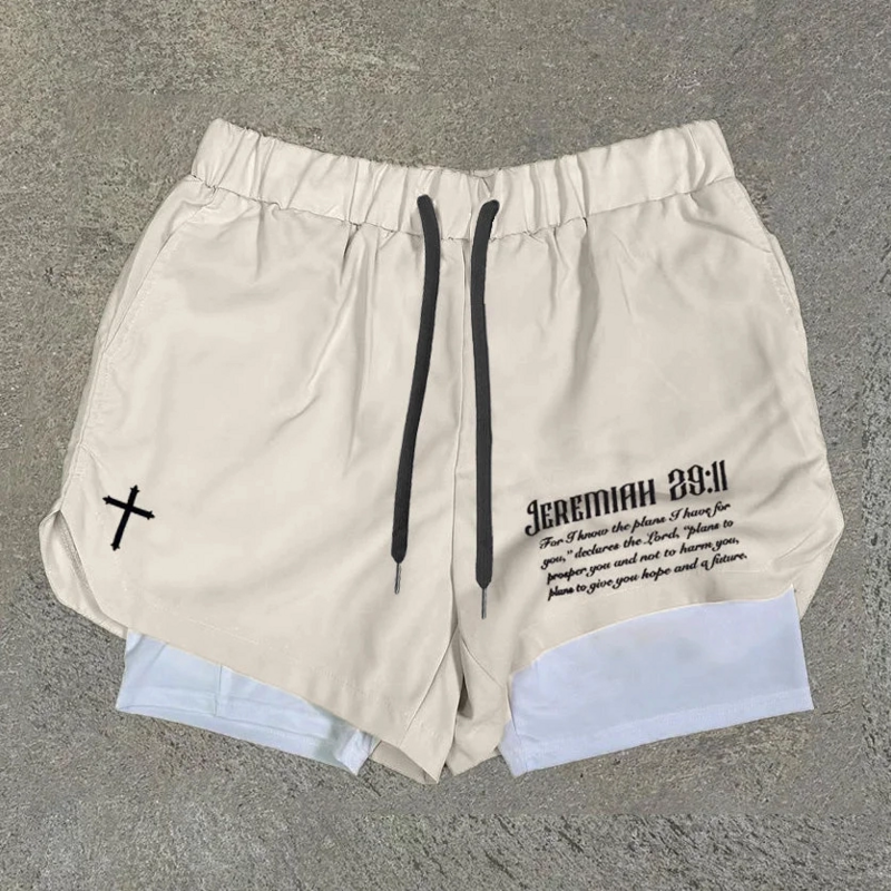 Sommer lässige Street Shorts für Männer Holz Double Layer Shorts atmungsaktive Beach Shorts große bequeme Fitness Sport Shorts