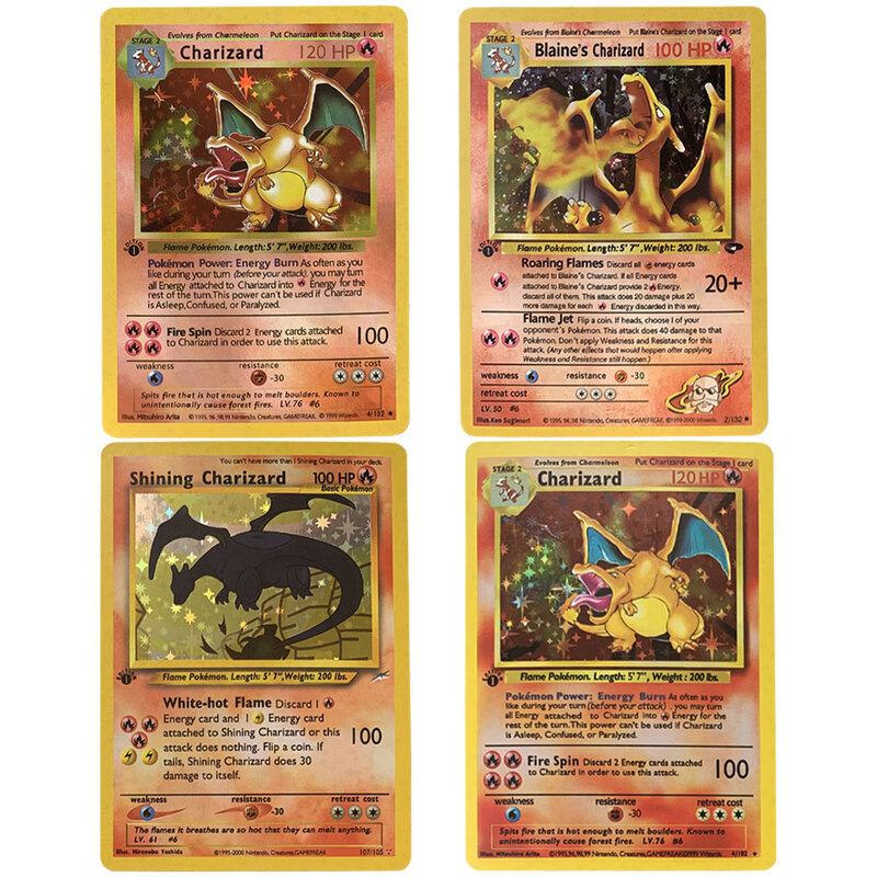 Juego de cartas de Pokémon Shining Charizard, juguetes de colección, 1996 Jaar Engels, Kaarten, Pikachu, DIY