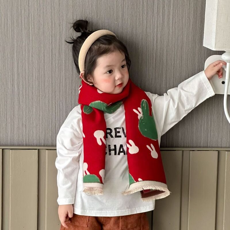 Детский кашемировый шарф в стиле ретро, с принтом кролика