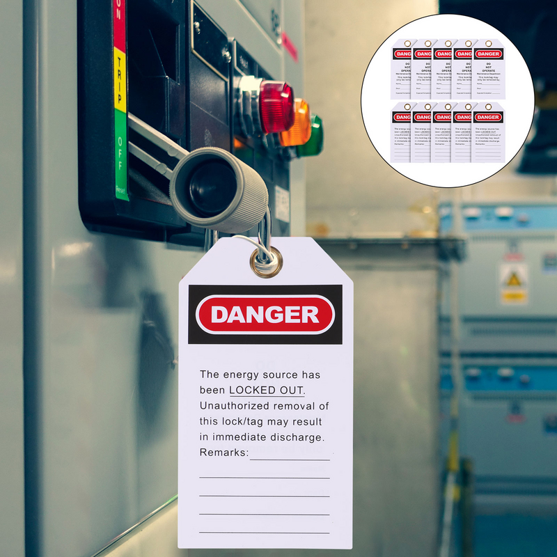 10 pezzi di segnale di avvertimento di sicurezza tag di blocco dell'attrezzatura appesi universali non funzionano riparazione lavoro di pericolo