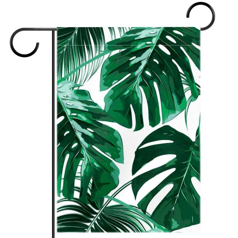 Drapeaux de jardin en cuir chevelu tropical, palmier botanique, feuilles vertes, sensation de cour, double face, extérieur, ferme, pelouse