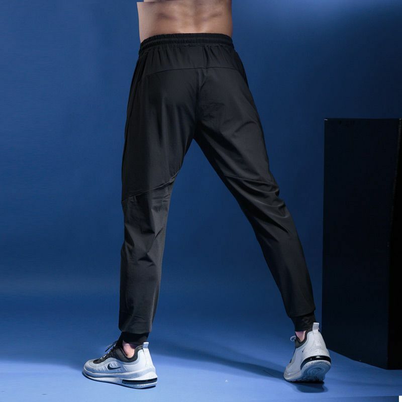 Простые Летние повседневные мужские брюки из ледяного шелка быстросохнущие на молнии с карманами и буквами эластичный пояс на шнурке тренировочные брюки для бодибилдинга