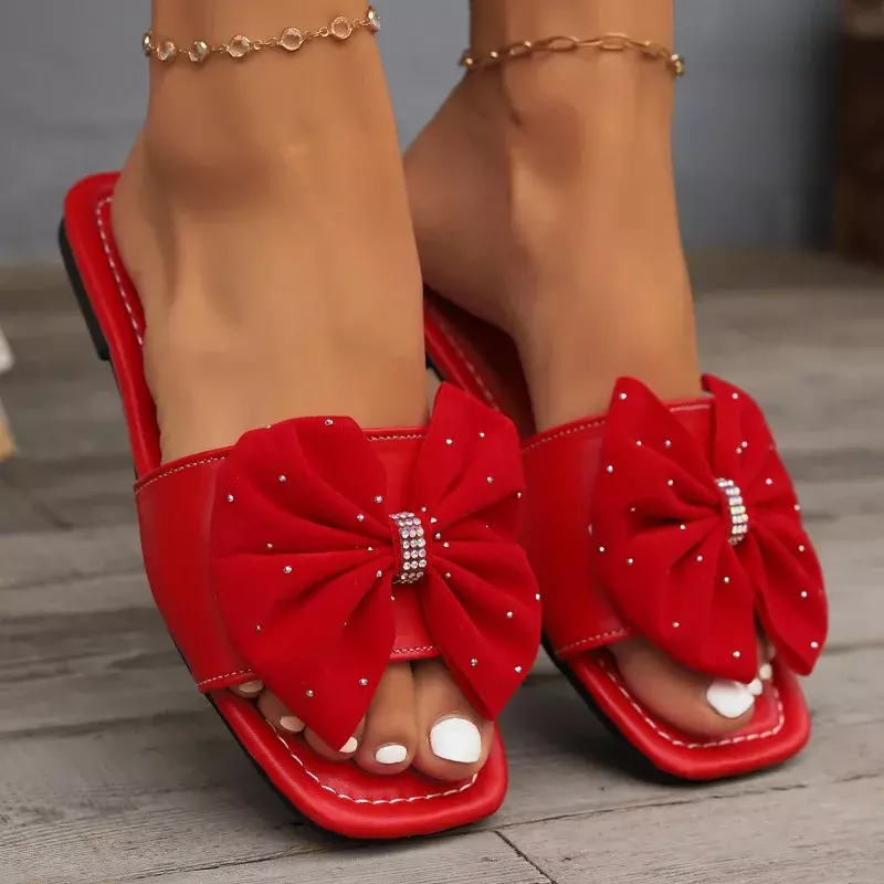 Women's Slippers 2024 Summer New Fashion Outdoor Flat Bow Non-slip Beach Slippers Female Casual All-match Fashion Shoes Women