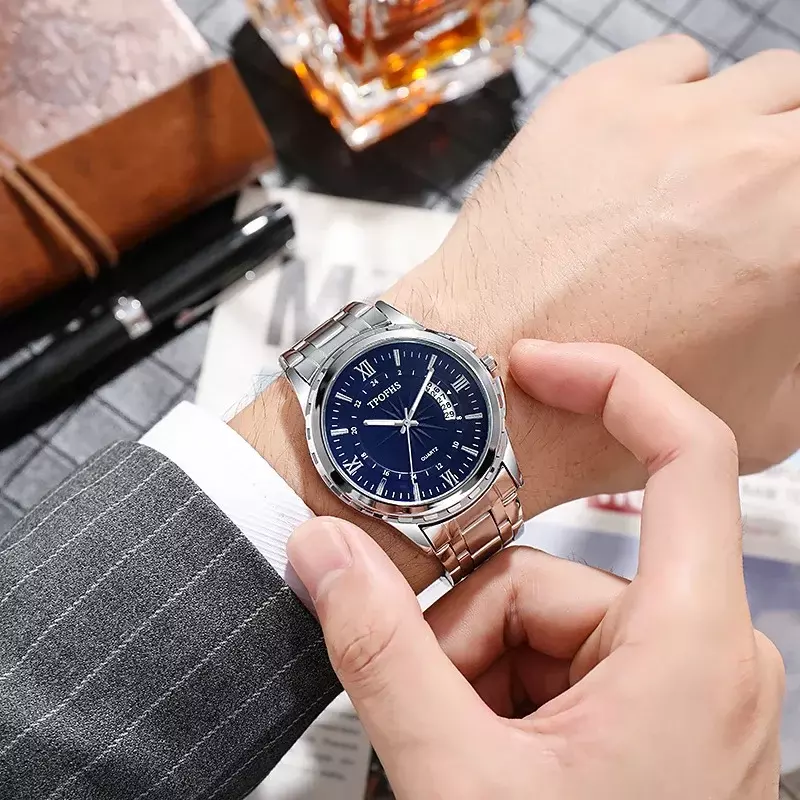 Reloj de cuarzo profesional para hombre, cronógrafo atmosférico de alta calidad, con calendario azul