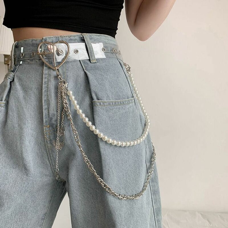 Imbracatura per il corpo alla moda HipHop cinturino regolabile cintura Punk cintura in pelle a strati catena in vita con perle a farfalla