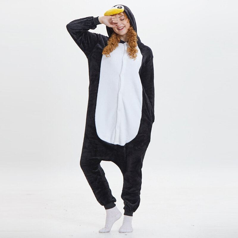 Schwarz-Weiß-Pinguin Antarktis Tierbild Pyjama Anzüge mit Hut Winter heiß Verkaufs produkt niedlichen Frauen Heim textilien