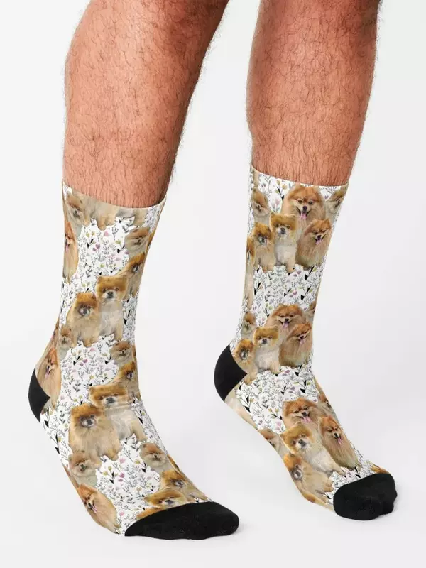 Calcetines con patrón de Pomerania para hombre y mujer, medias de lujo, felices