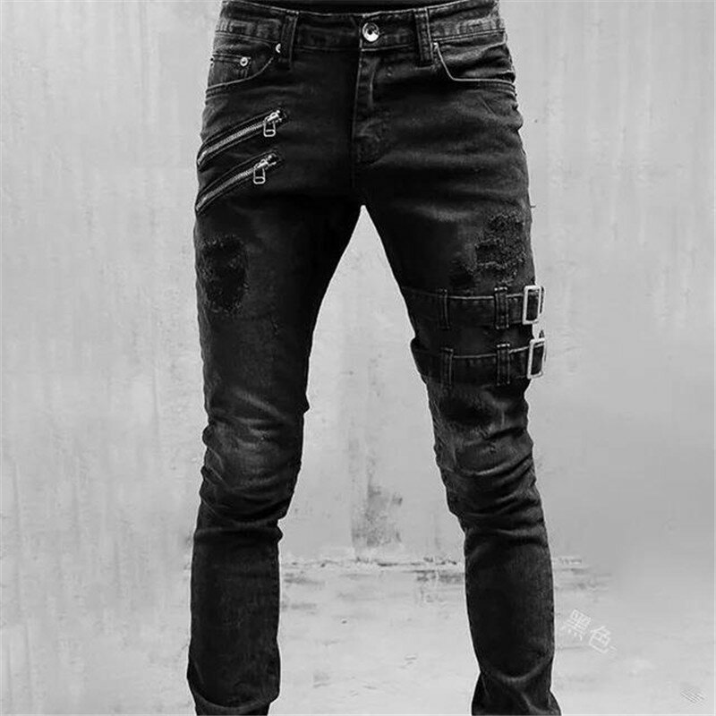Harajuku Skinny Jeans masculino, moda de rua, casual, stretch, calça jeans cargo, techwear, nova moda, outono, Y2K