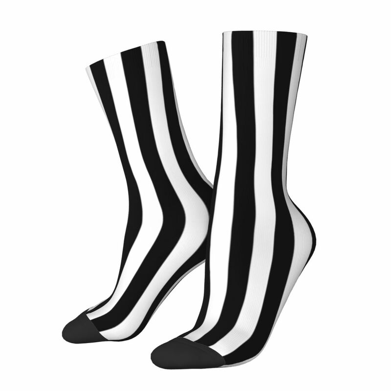 Black And White Vertical Stripes Socks Harajuku High Quality Stockings All Season Long Socks Accessories for Man's Woman's Gifts