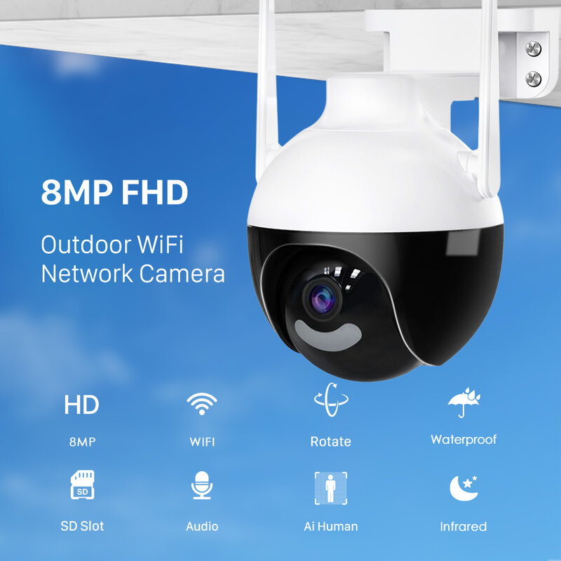 8MP PTZ WiFi IP Camera 4K AI Human Detection Color Night Vision  Audio Video Surveillance Cameras Outdoor Security CCTV Camera