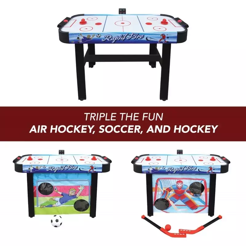 Hathaway Rapid Fire 42-in 3-in-1 Air Hockey Multi-Game Table with Soccer and Hockey Target Nets for Kids