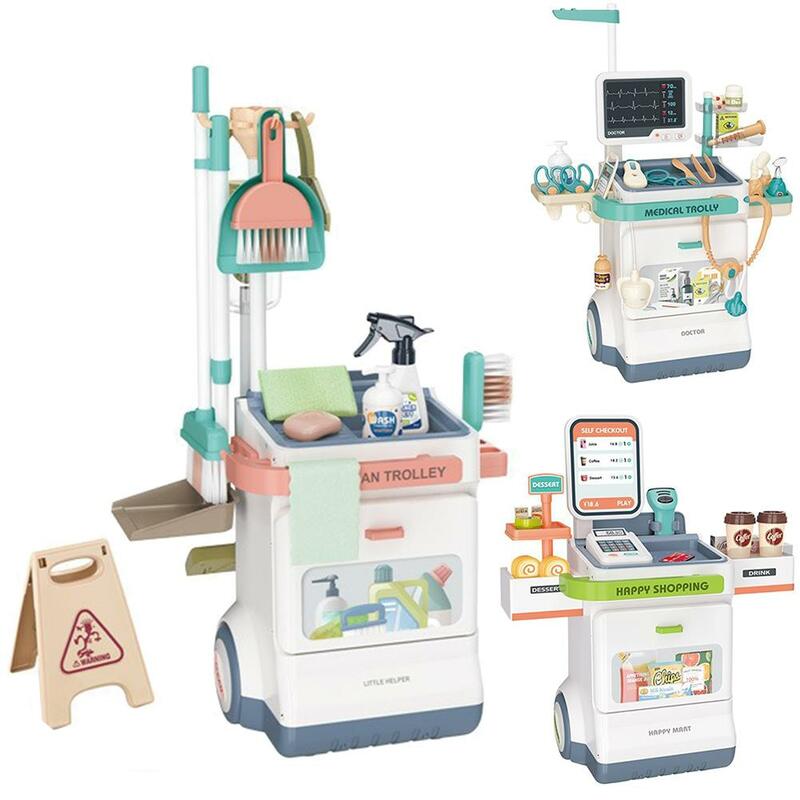 Kit de médico para niños y niñas, Set de estación médica de simulación, carrito móvil con termómetro, regalos, 26 piezas/20 piezas/47 piezas