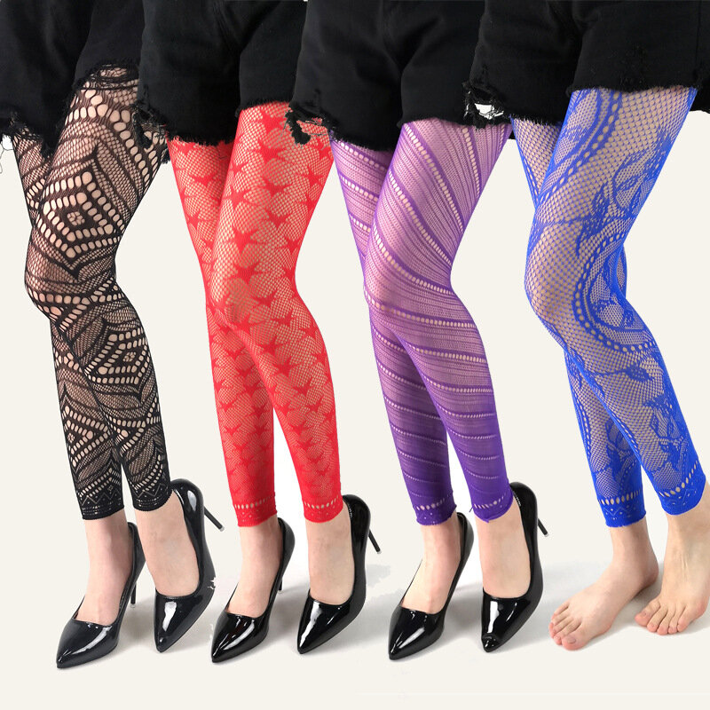 Summer Thin Geometric Jacquard Women's Leggings Multiple Colors Hollow Out Mesh Hottie Sexy Tight Cropped Pants Wholesale