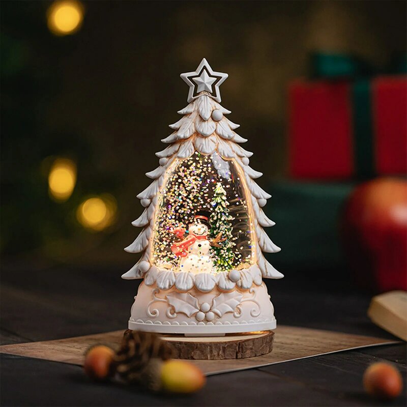 سنو غلوب شجرة عيد الميلاد تمثال ، يتساقط ، ضوء الزخرفية ، ديكور المنزل ، هدية السنة الجديدة
