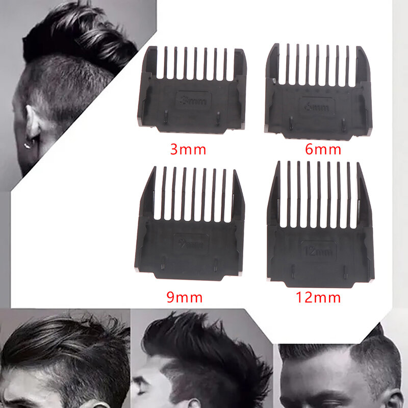 4 szt. Uniwersalny obcinacz do maszynki do strzyżenia Ogranicznik grzebienia Rozmiar mocowania Zamiennik fryzjera (3 mm, 6 mm, 9 mm, 12 mm)